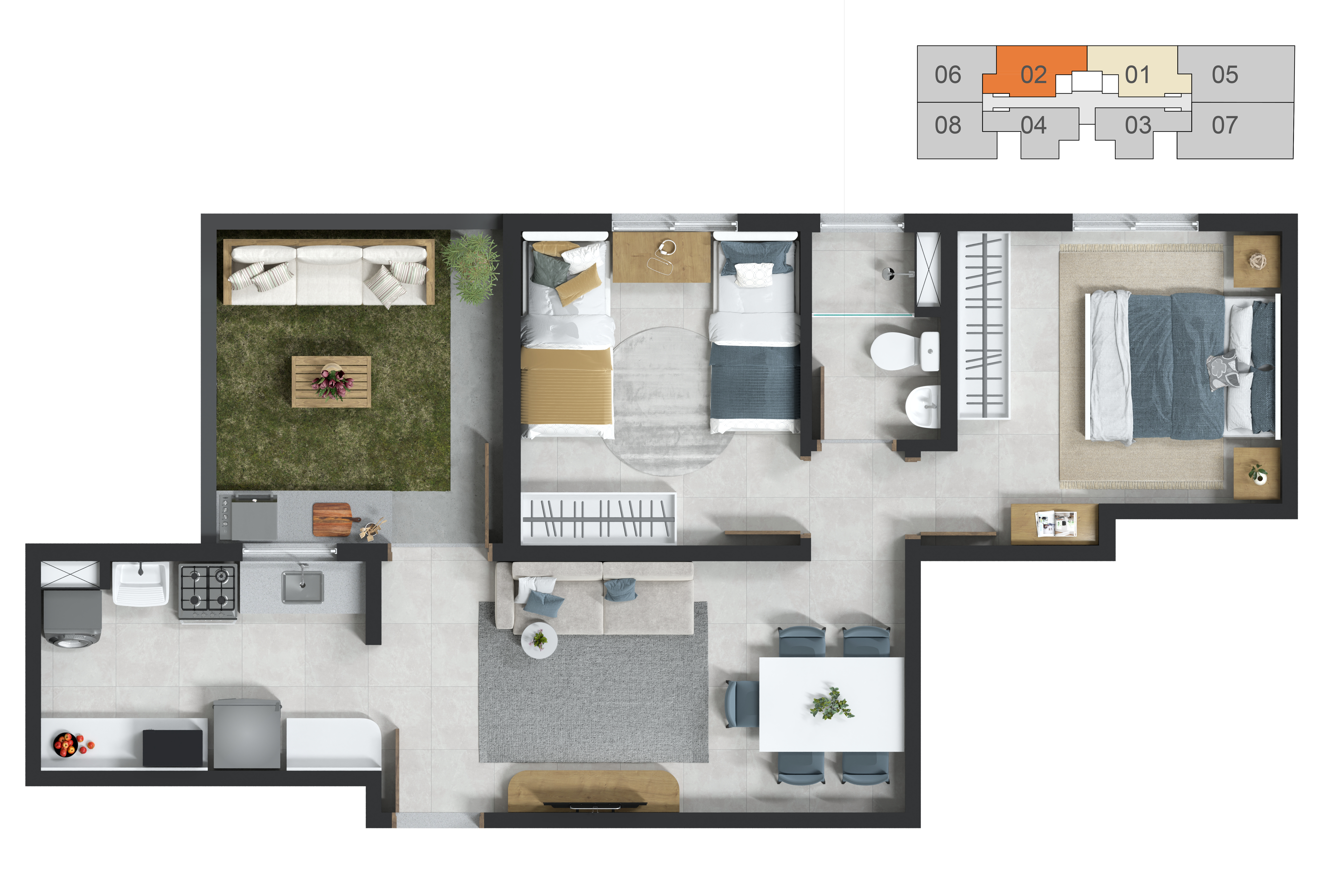 5- Planta 2D - área privativa 3- mosca